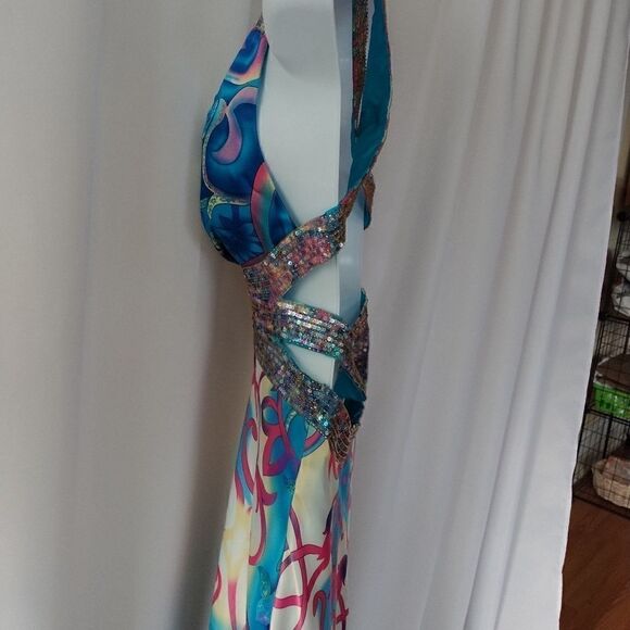 Dave & Johnny colorful sequined strappy long dress - Picture 6 of 10